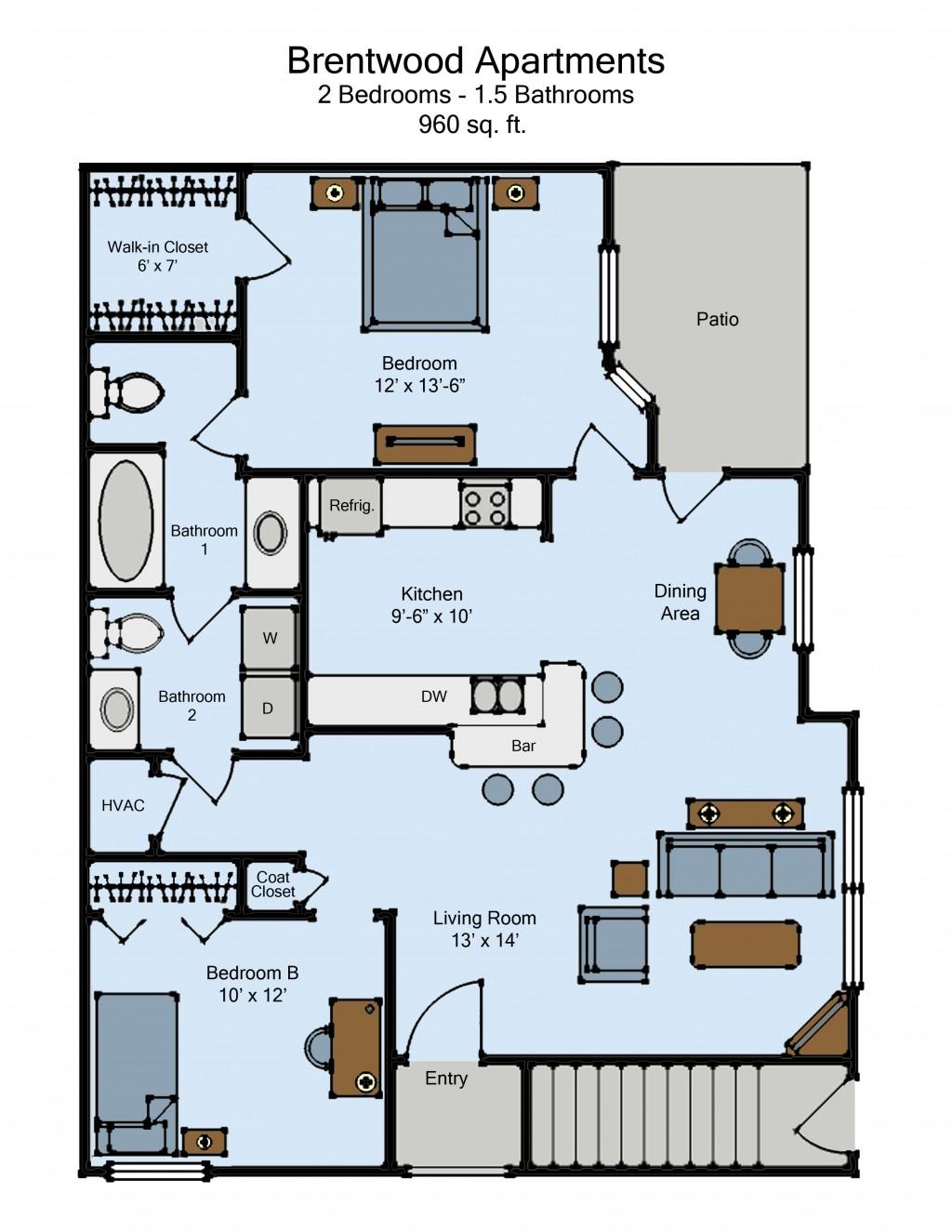 Brentwood Court Apartments - 2 Bed 1 1/2 Bath - Image# 7