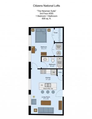 Citizens National Lofts 1-Bed 